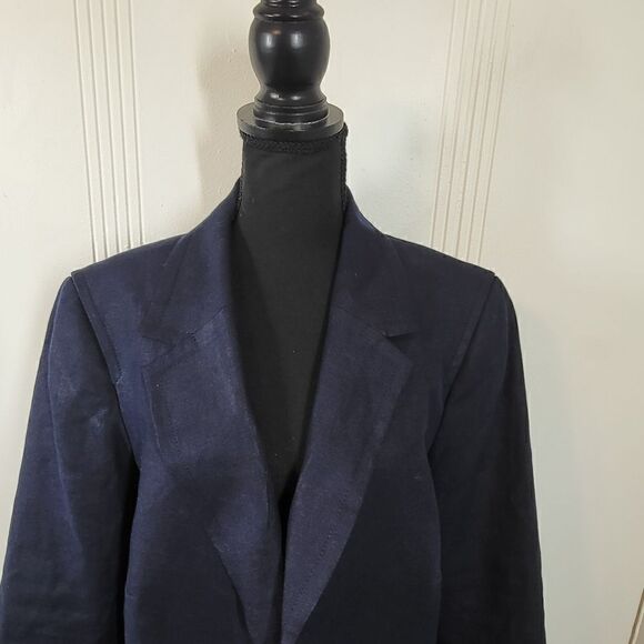 Plus Size Talbots Navy Blue Linen Jacket - Picture 10 of 11